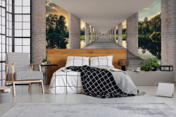 Hallway above waters, green accents mural - 13660