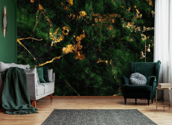 Marble texture dark green gold wall mural - 14145