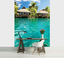 Pile dwelling tropical paradise village wallpaper - 224A