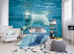 Polar bear in the water wall mural - 12621