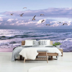 Seagulls on a lonely beach wall paper - 13051