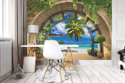 Tropical beach arched wall mural - 11554