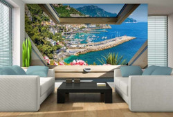 Window view yacht quay, relaxing wall paper - 10389