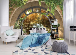 Zen garden background arched wall mural - 11553