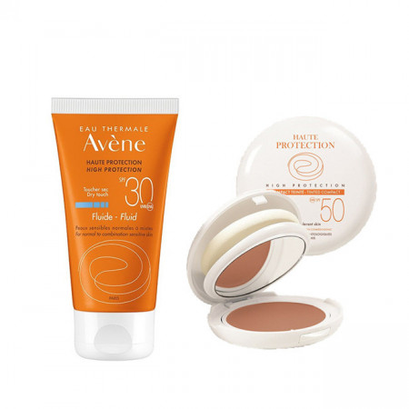Pachet Avene Crema nuantatoare Avene Compact SPF 50, Fluid pentru protectie solara SPF 30+