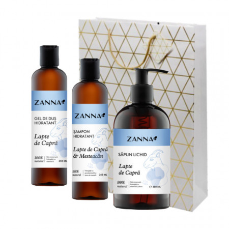 Set Sampon Hidratant cu Lapte de Capra si Mesteacan, Gel de dus Hidratant cu Lapte de capra, Sapun lichid Lapte de capra, 350ml Zanna
