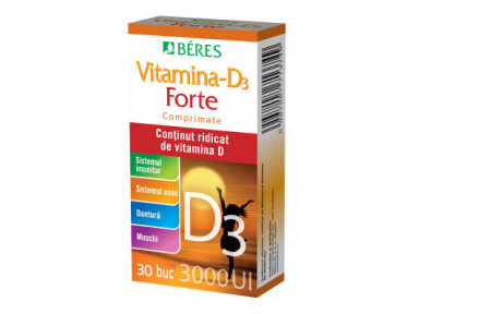 Vitamina D3 Forte 3000 UI, 30 cpr, Beres Pharmaceuticals