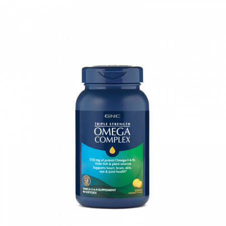 Omega Complex Acizi Grasi Omega-3-6-9, 90 capsule, aroma de lamaie, GNC