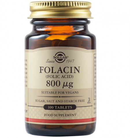 Acid folic Folacin 800mcg, 100 tablete, Solgar