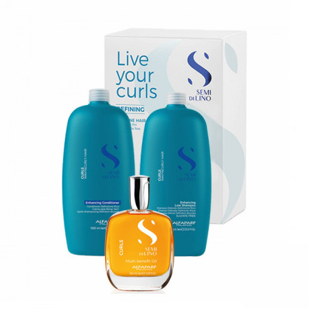 Set pentru par ondulat Alfaparf Milano Curls Sampon 1000 ml + Balsam 1000 ml + Ulei pentru netezire 100 ml