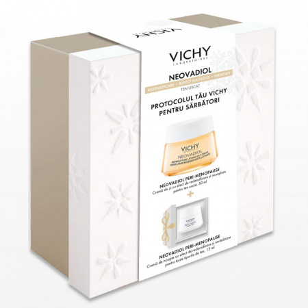 Pachet Vichy Neovadiol Peri-Menopause crema de zi cu efect de redensificare si reumplere, ten uscat, 50ml +Crema de fata antirid de noapte cu acid hialuronic, 15 ml