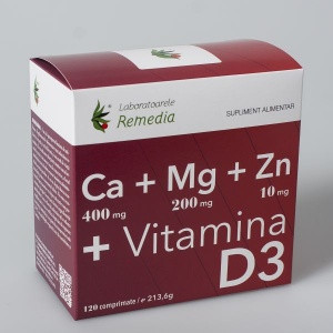 Calciu+Magneziu+Zinc +Vitamina D3 120 comprimate Remedia