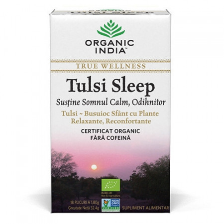 Ceai Tulsi Sleep cu Plante Relaxante, Reconfortante, Somn Calm, Odihnitor, plicuri Organic India