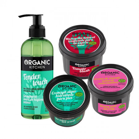 Set Organic Kitchen Crema naturala pentru masaj anticelulitic 100ml + Gel de dus natural pentru igiena intima 260ml + Gel-crema super hidratanta pentru picioare 100ml+ Masca naturala de tonifiere 100ml