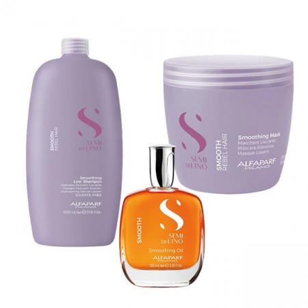 Set pentru netezire Alfaparf Milano Semi Di Lino Sampon 1000 ml + Masca 500 ml + Ulei pentru netezire 100 ml