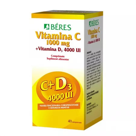 Vitamina C 1000mg + Vitamina D3 4000 UI 40 comprimate Beres Pharmaceuticals