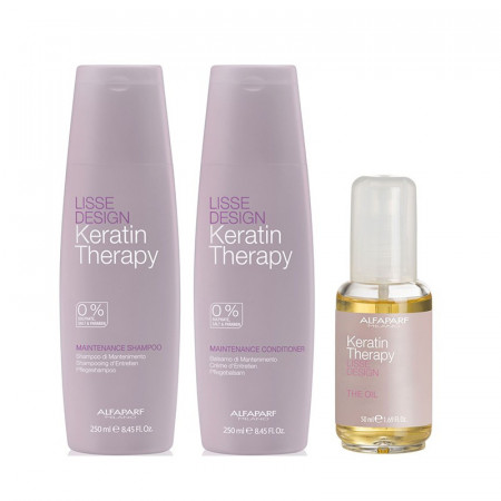 Set Alfaparf Lisse Design Keratin Therapy Maintenance cu 250 ml Sampon + 250 ml Balsam + 50 ml Ulei de par