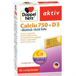 Calciu cu D3 plus Biotina si Acid Folic DoppelHerz 30 tablete