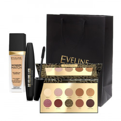 Set Eveline paleta machiaje Spicy Cocoa 10 culori, Mascara Big Volume Lash, Fond de ten Wonder Match