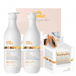 Kit pentru hidratare intensiva Milk Shake Moisture Plus Sampon 1000 ml + Balsam 1000 ml + Lotiune 6x12 ml