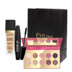 Set Eveline paleta machiaje Romantic 10 culori, Mascara Big Volume Lash, Fond de ten Wonder Match