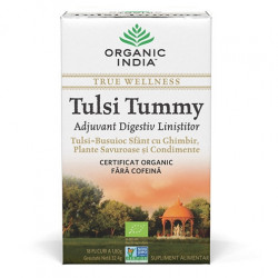 Ceai Digestiv Tulsi (Busuioc Sfant) Tummy cu Ghimbir, Plante Savuroase si Condimente, plicuri Organic India