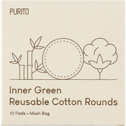 Dischete demachiante textile reutilizabire si saculet de depozitare Inner Green, 10 bucati, Purito