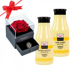 Set cadou Aquolina Vanilla, Cutie Tip Sertar cu Trandafir Criogenat