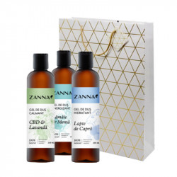 Set Gel de dus Calmant cu CBD & Lavanda, Gel de dus Energizant cu Lamaie si Menta, Gel de dus Hidratant cu Lapte de capra, 250ml Zanna