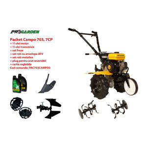 Pachet motocultor Campo 753, benzina, 7CP, roti ATV, accesorii, ulei motor si transmisie incluse