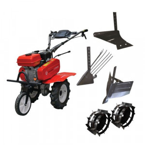 Pachet Motocultor Rotakt RO75RS, 7 CP, benzina, Plug arat + Plug bilonat + Plug de scos cartofi + Roti metalice 4.00-8