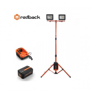 Set Redback stand cu 2 proiectoare LED ED40 2x20W 40V + acumulator Li-Ion EP40 40V/4Ah + incarcator EC20 40V/2A