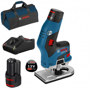 Masina de frezat muchii BOSCH GKF 12V-8 + 2X ACUMULATORI 12V, 3AH + INCARCATOR + GEANTA TEXTILA