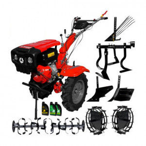 Motocultor Rotakt RO15R, pachet cu roti, rarita, plug arat, plug cartofi, semanatoare