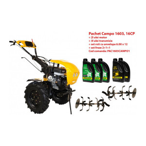 Pachet motocultor Campo 1603, benzina, 16CP, 2+1 trepte, ulei motor si transmisie incluse