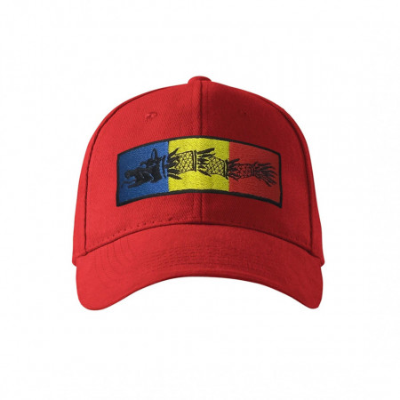 Sapca rosie personalizata cu TRICOLOR si LUPUL DACIC
