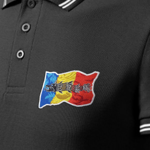 Tricou Polo L Barbatesc Negru Personalizat cu TRICOLOR si LUPUL DACIC