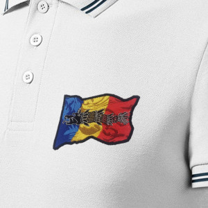 Tricou Polo M Barbatesc Alb Personalizat cu TRICOLOR si LUPUL DACIC
