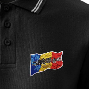Tricou Polo M Barbatesc Negru Personalizat cu TRICOLOR si LUPUL DACIC