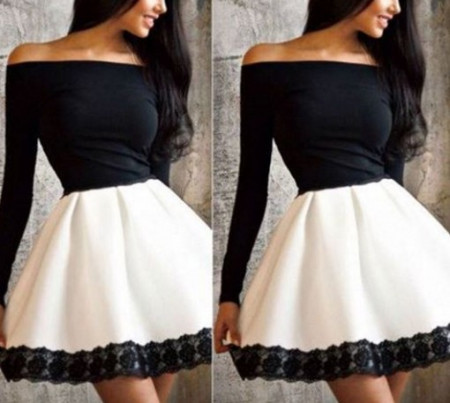 Crno bela haljina sa detaljima cipke