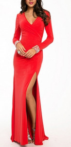 Duga crvena haljina na preklop