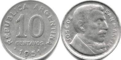 Argentina 1951 - 10 centavos, circulata