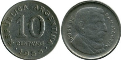 Argentina 1955 - 10 centavos, circulata