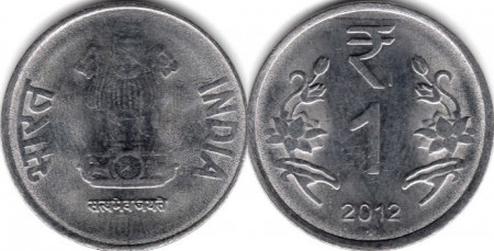India 2012 - 1 rupee, circulata - „*” - Hyderabad