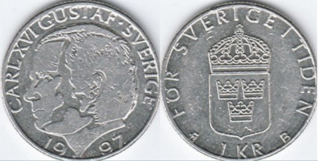 Suedia 1997 - 1 krona, circulata