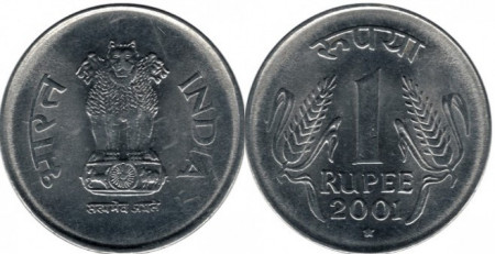 India 2001 - 1 rupee, circulata - "*" - Hyderabad