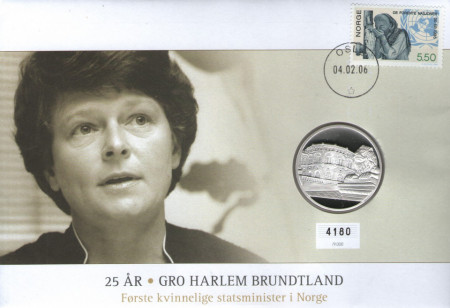 Norvegia 2006 - FDC cu medal Prima femeie prim-ministru, proof