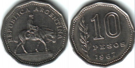 Argentina 1967 - 10 pesos, circulata