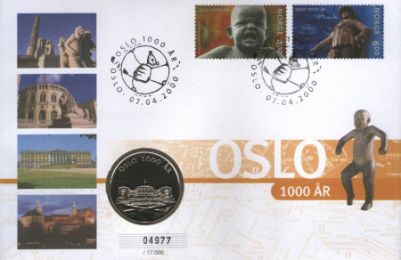 Norvegia 2000 - FDC cu medal orasul Oslo 1000 de ani, proof