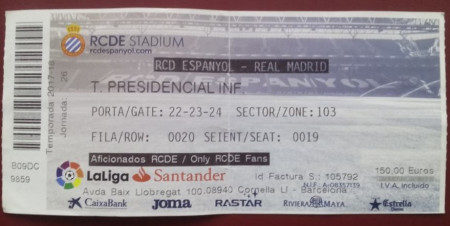 Ticket fotbal 2017 - Espaniol - Real Madrid